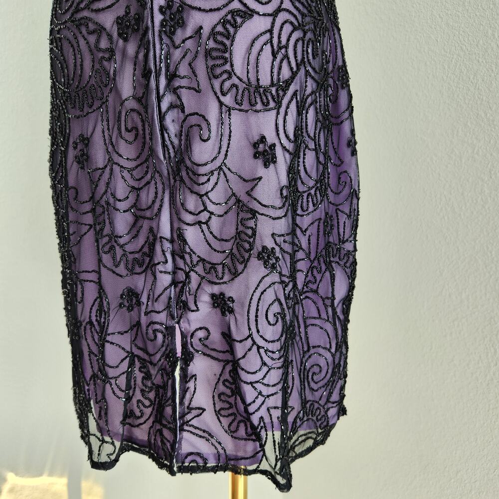 Vintage 90s Laurence Kazar Purple Black Beaded Sheath Dress Sleeveless Mini S - Picture 10 of 12